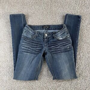 L.e.i. Ashley Trouble Skinny Jeans Womens 28 Medium Wash Blue Distressed Denim